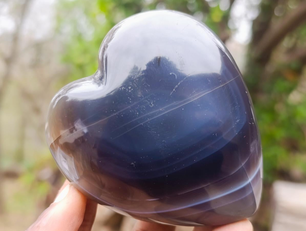 Polished Banded Agate Hearts x 6 From Madagascar