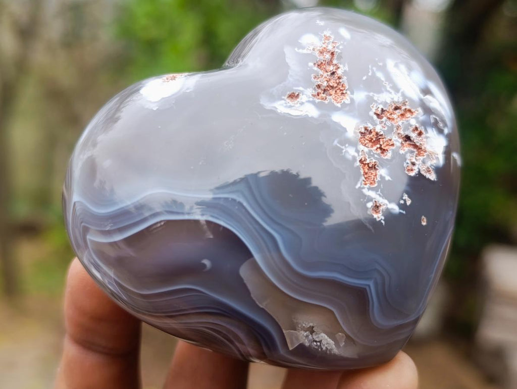 Polished Banded Agate Hearts x 6 From Madagascar