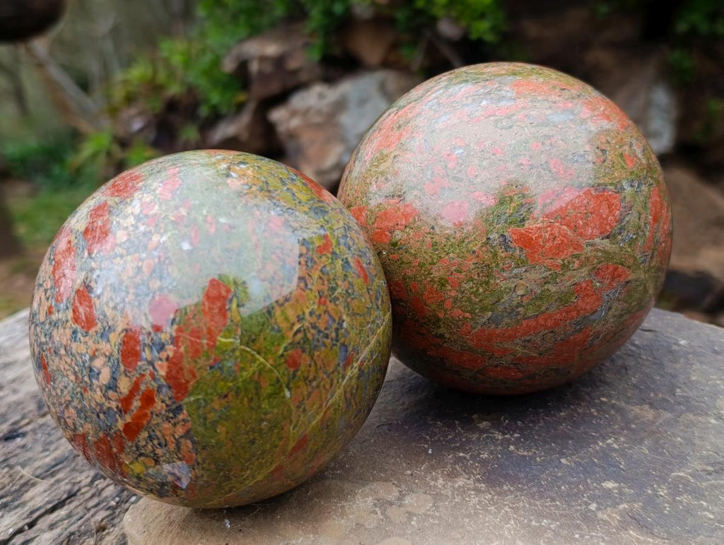 Polished Large Unakite Spheres x 2 From Messina, South Africa
