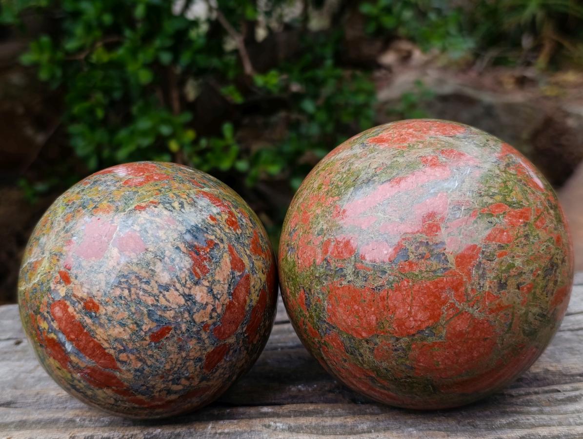 Polished Large Unakite Spheres x 2 From Messina, South Africa
