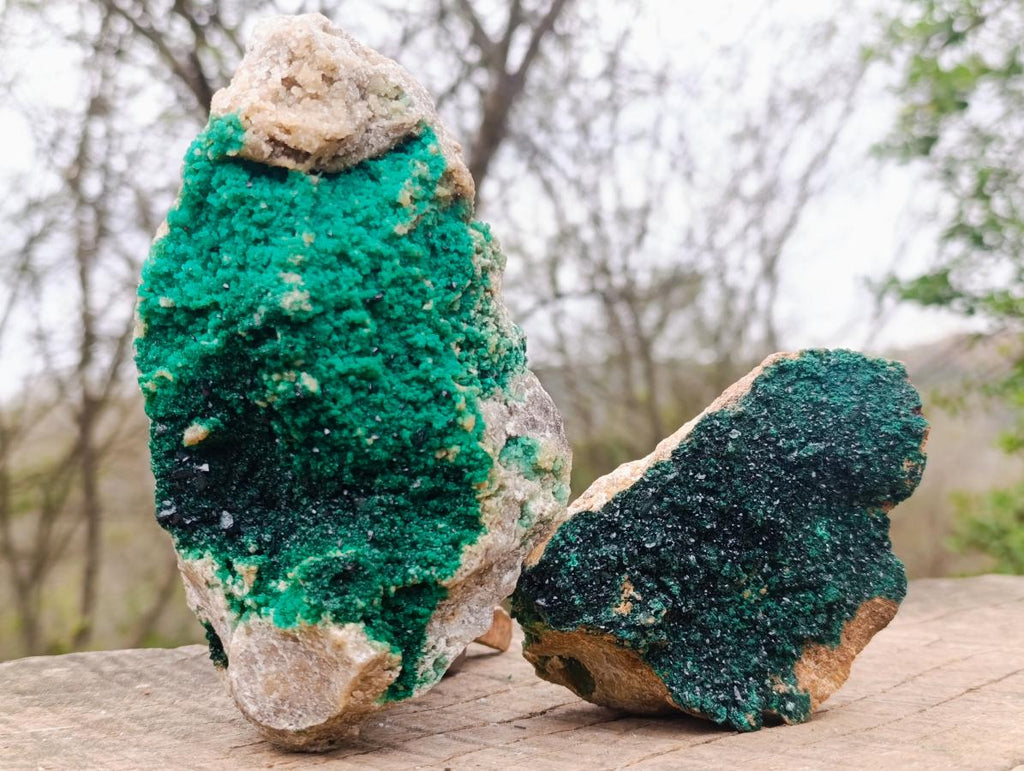 Natural Crystalline Malachite Specimens x 2 From Tenke Fungurume, Congo