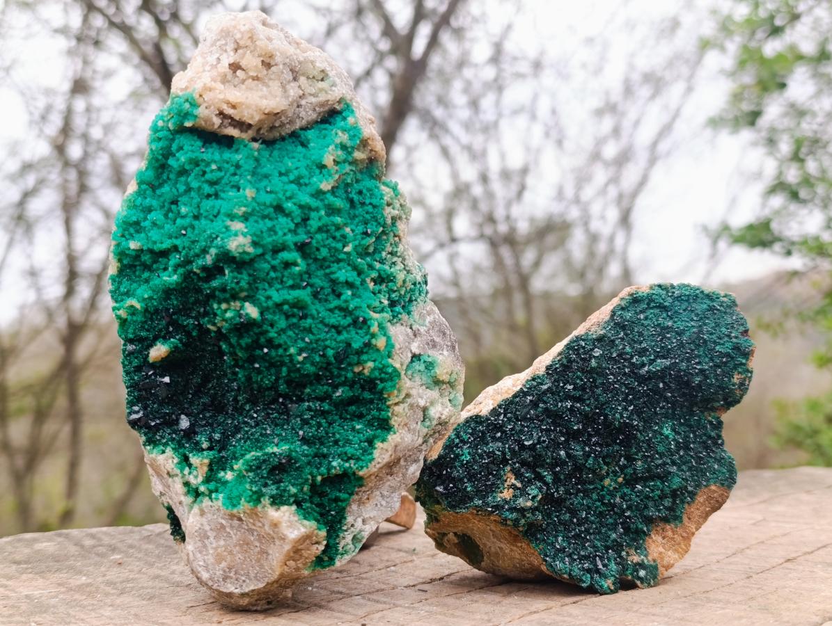 Natural Crystalline Malachite Specimens x 2 From Tenke Fungurume, Congo