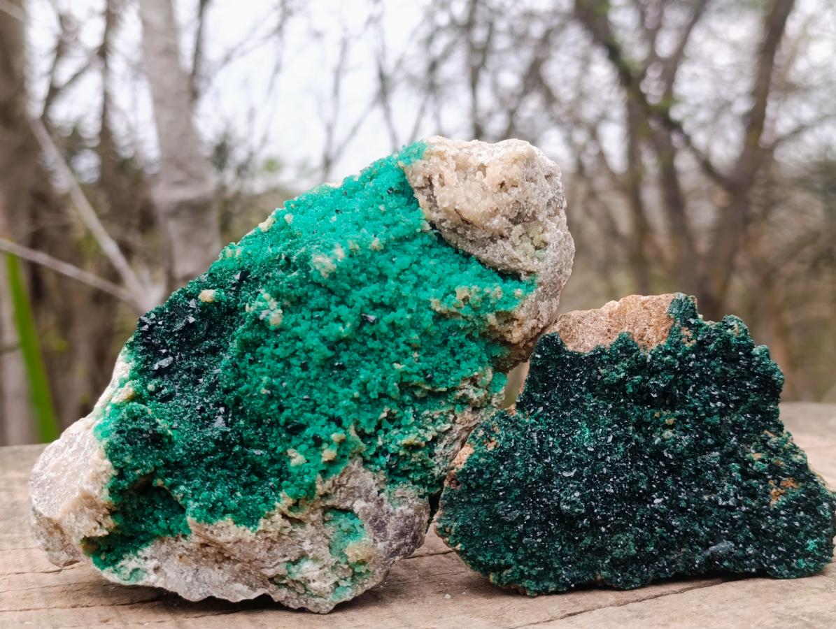 Natural Crystalline Malachite Specimens x 2 From Tenke Fungurume, Congo