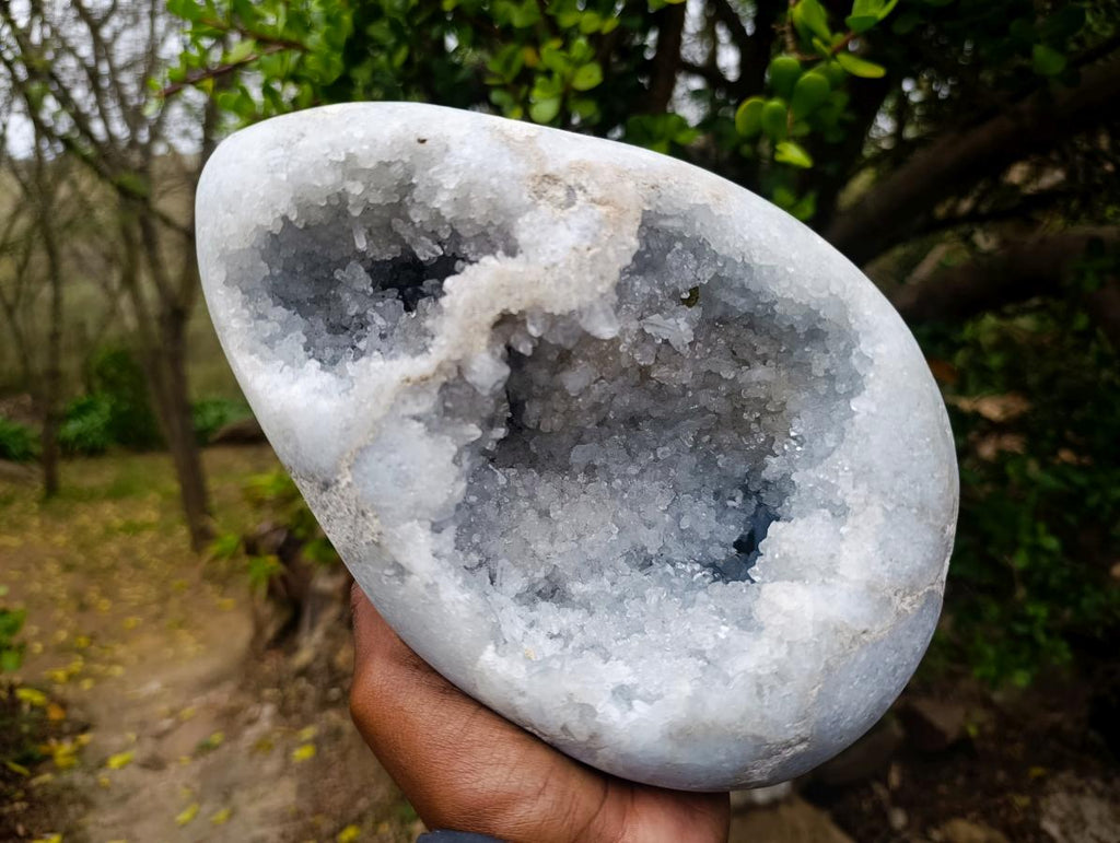 Polished and Natural XL Blue Celestite Egg x 1 From Sakoany, Madagascar