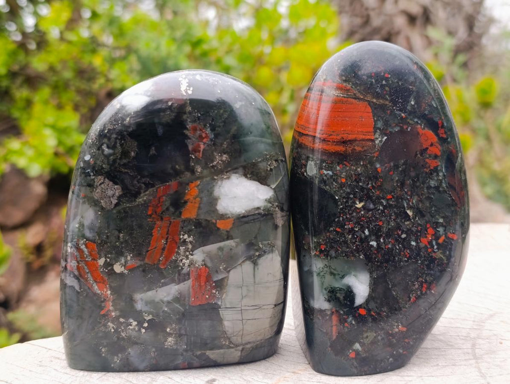 Polished Bloodstone Standing Display Pieces x 2 From Swaziland