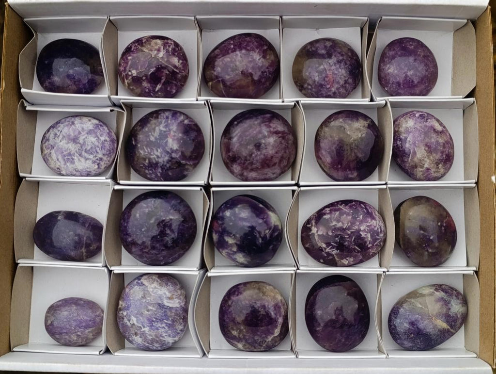 Polished Lepidolite Galets x 20 From Ambatondrazaka, Madagascar