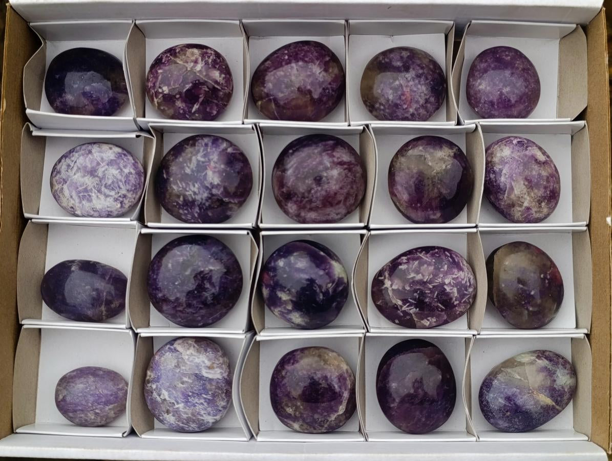 Polished Lepidolite Galets x 20 From Ambatondrazaka, Madagascar