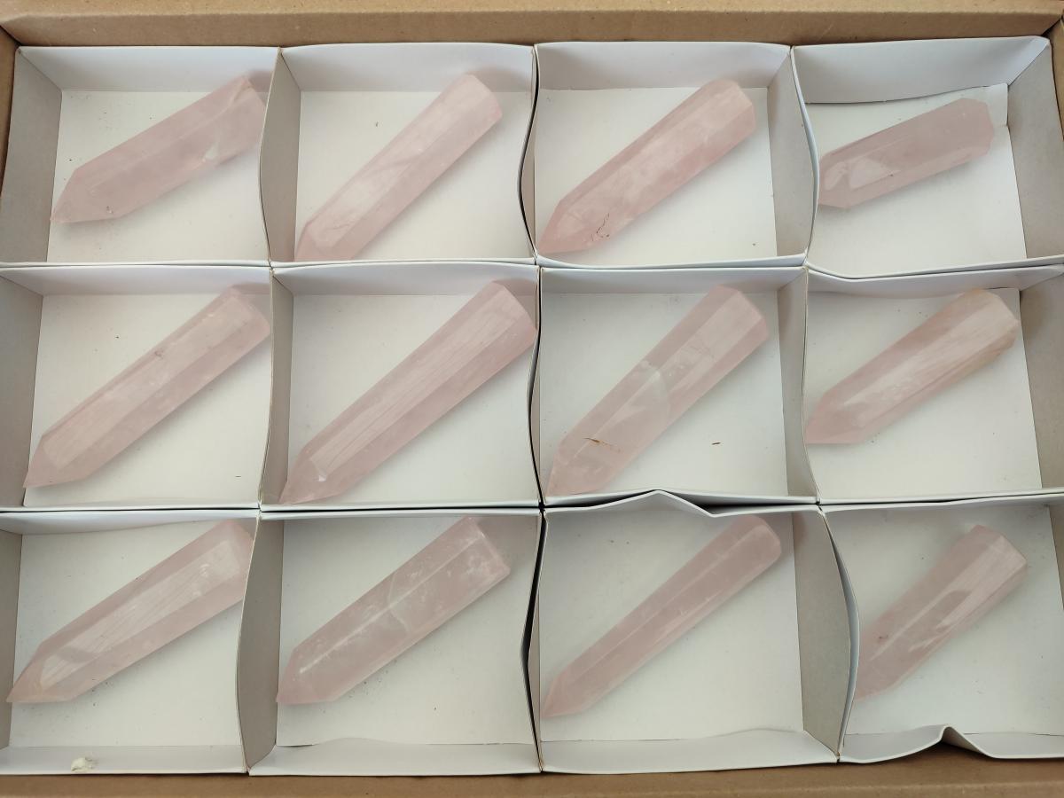 Polished Gemmy Rose Quartz Crystals x 12 From Madagascar