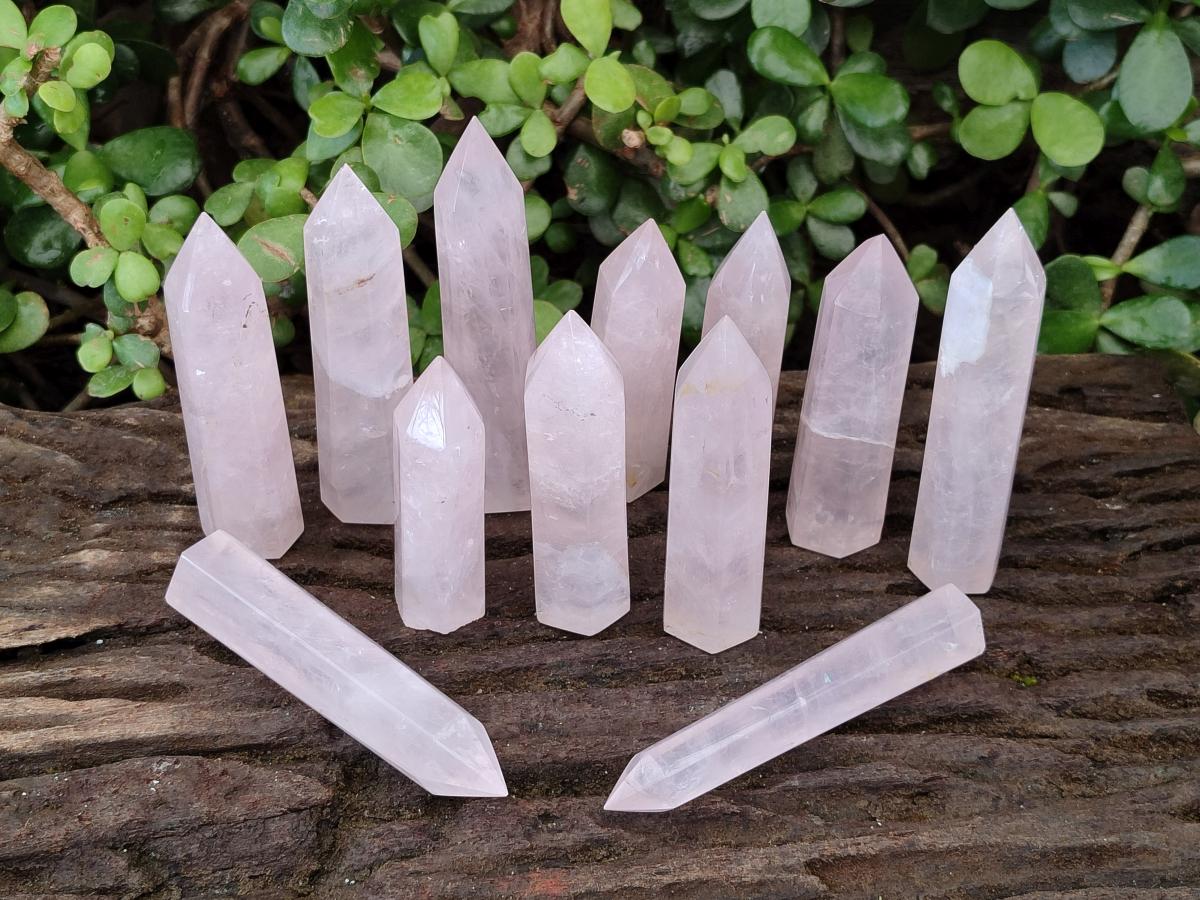 Polished Gemmy Rose Quartz Crystals x 12 From Madagascar