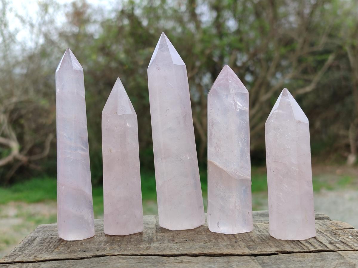Polished Gemmy Rose Quartz Crystals x 12 From Madagascar
