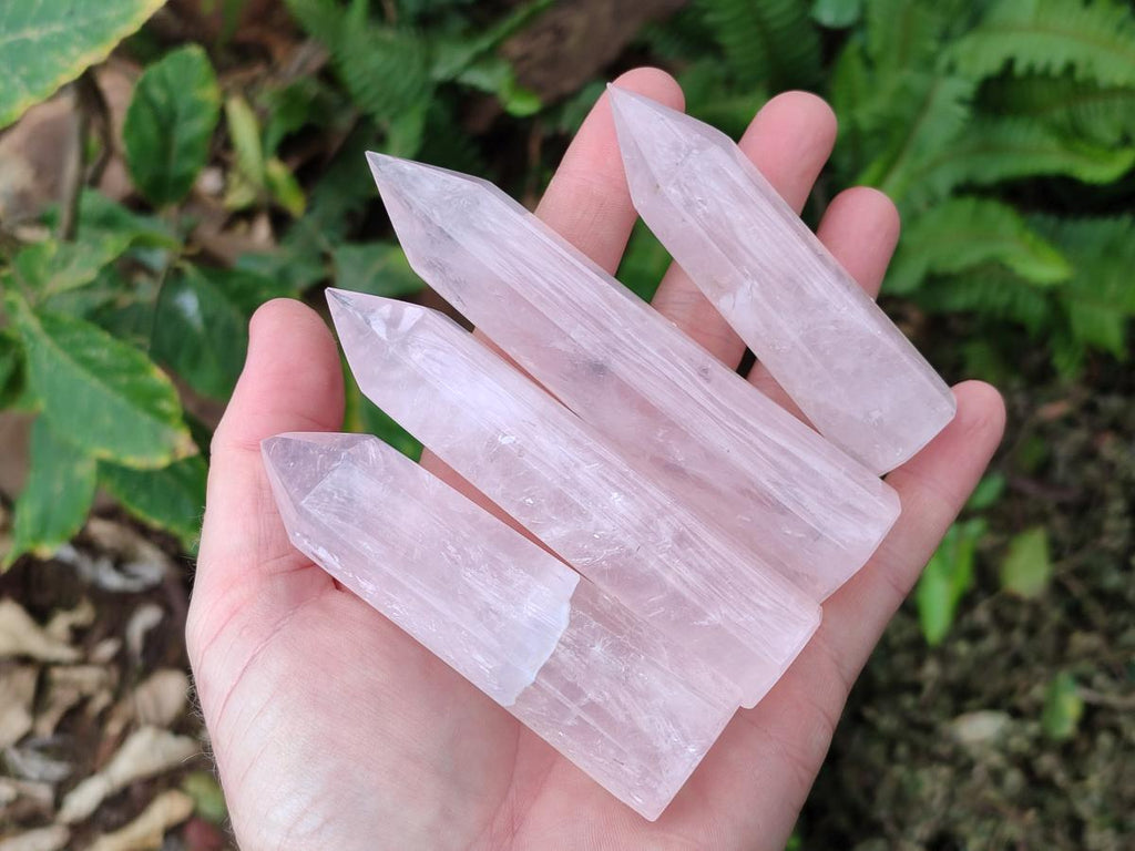 Polished Gemmy Rose Quartz Crystals x 12 From Madagascar