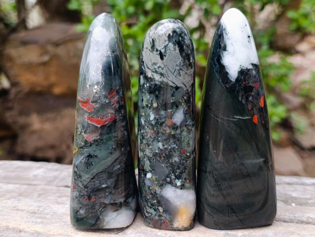 Polished Bloodstone Standing Display Pieces x 3 From Swaziland