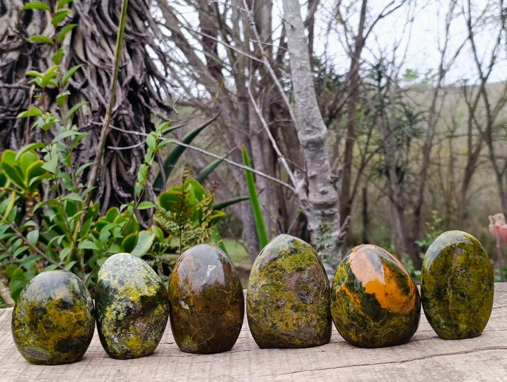 Polished Green Opal Standing Display Pieces x 6 From Betroka, Madagascar