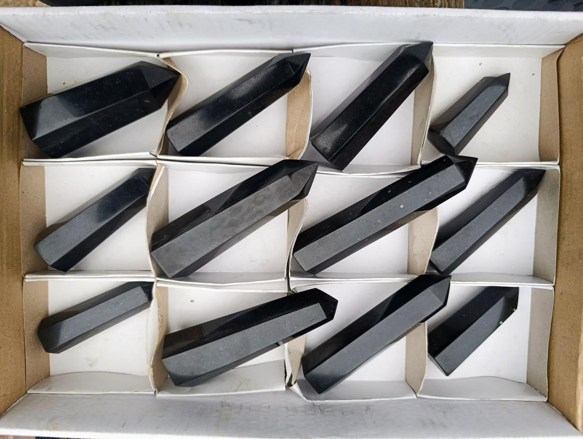Polished Black Basalt Display Crystals x 12 From Madagascar