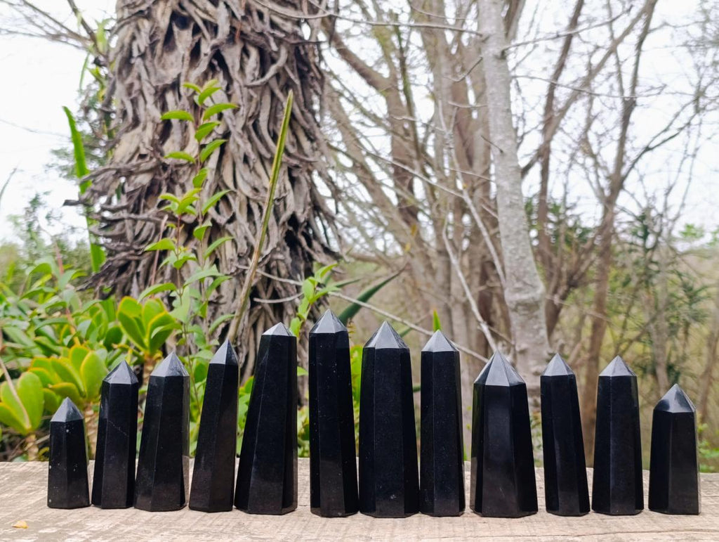 Polished Black Basalt Display Crystals x 12 From Madagascar