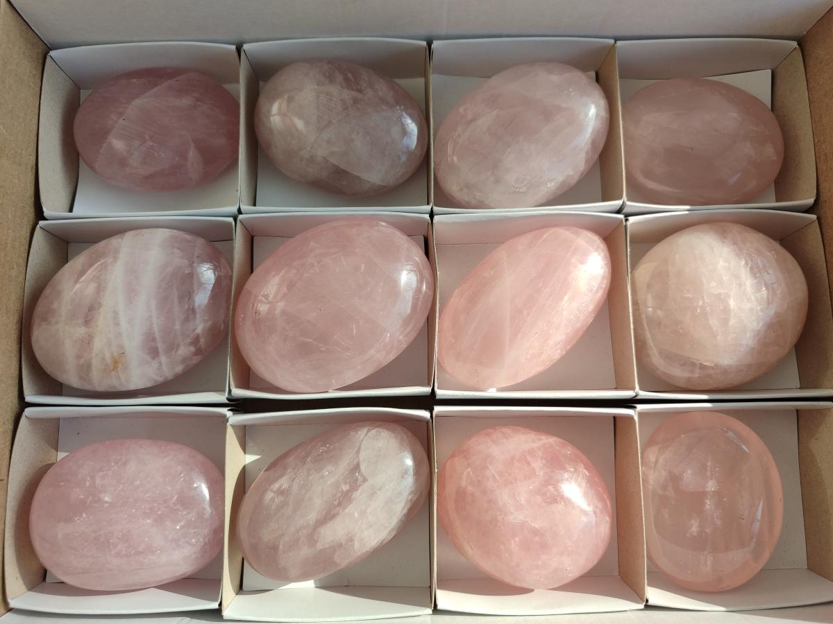 Polished Gemmy Rose Quartz Galets x 12 From Madagascar