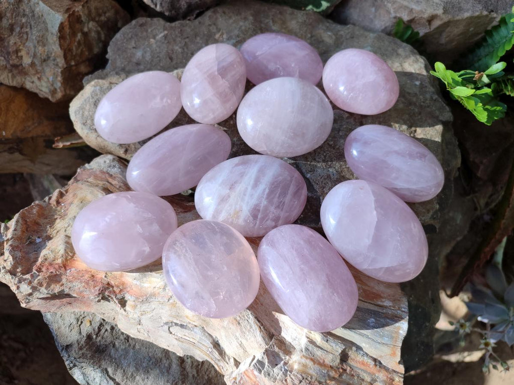 Polished Gemmy Rose Quartz Galets x 12 From Madagascar