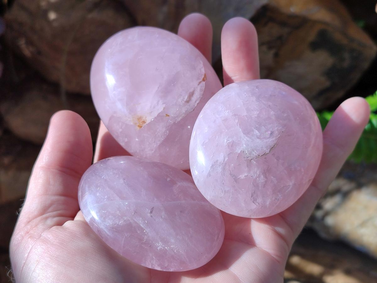 Polished Gemmy Rose Quartz Galets x 12 From Madagascar