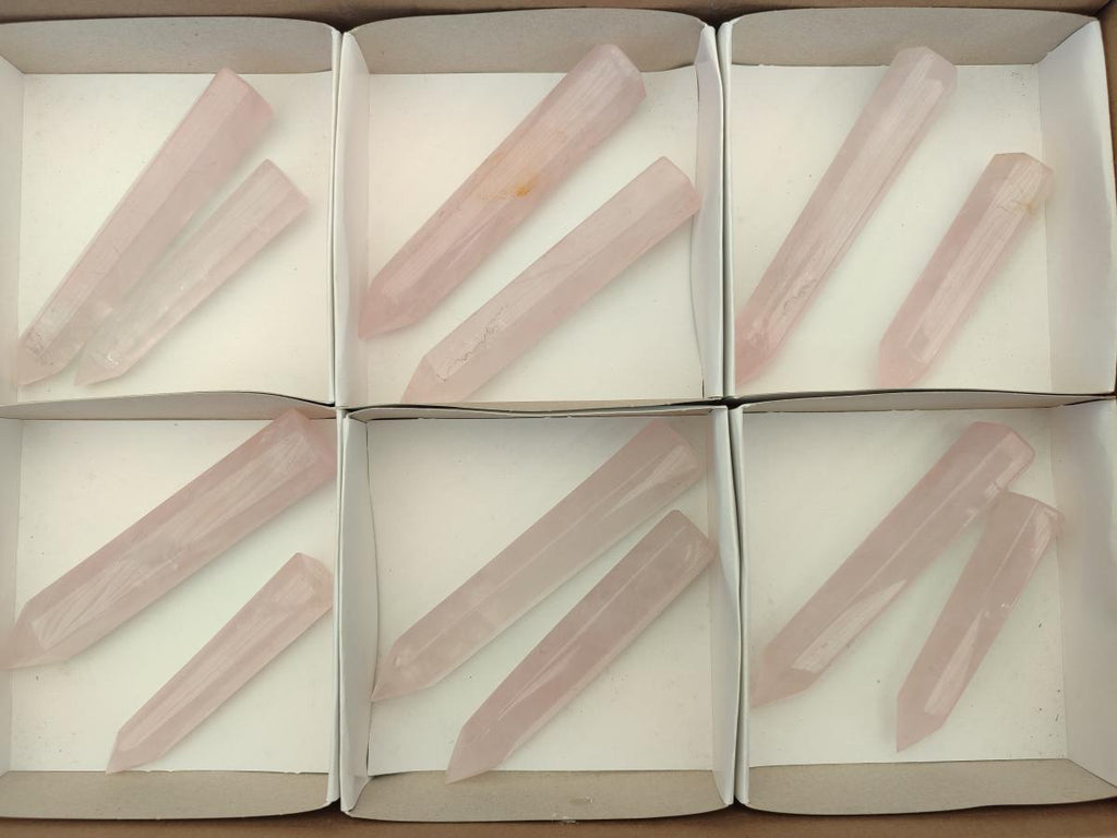 Polished Gemmy Rose Quartz Crystals x 12 From Madagascar