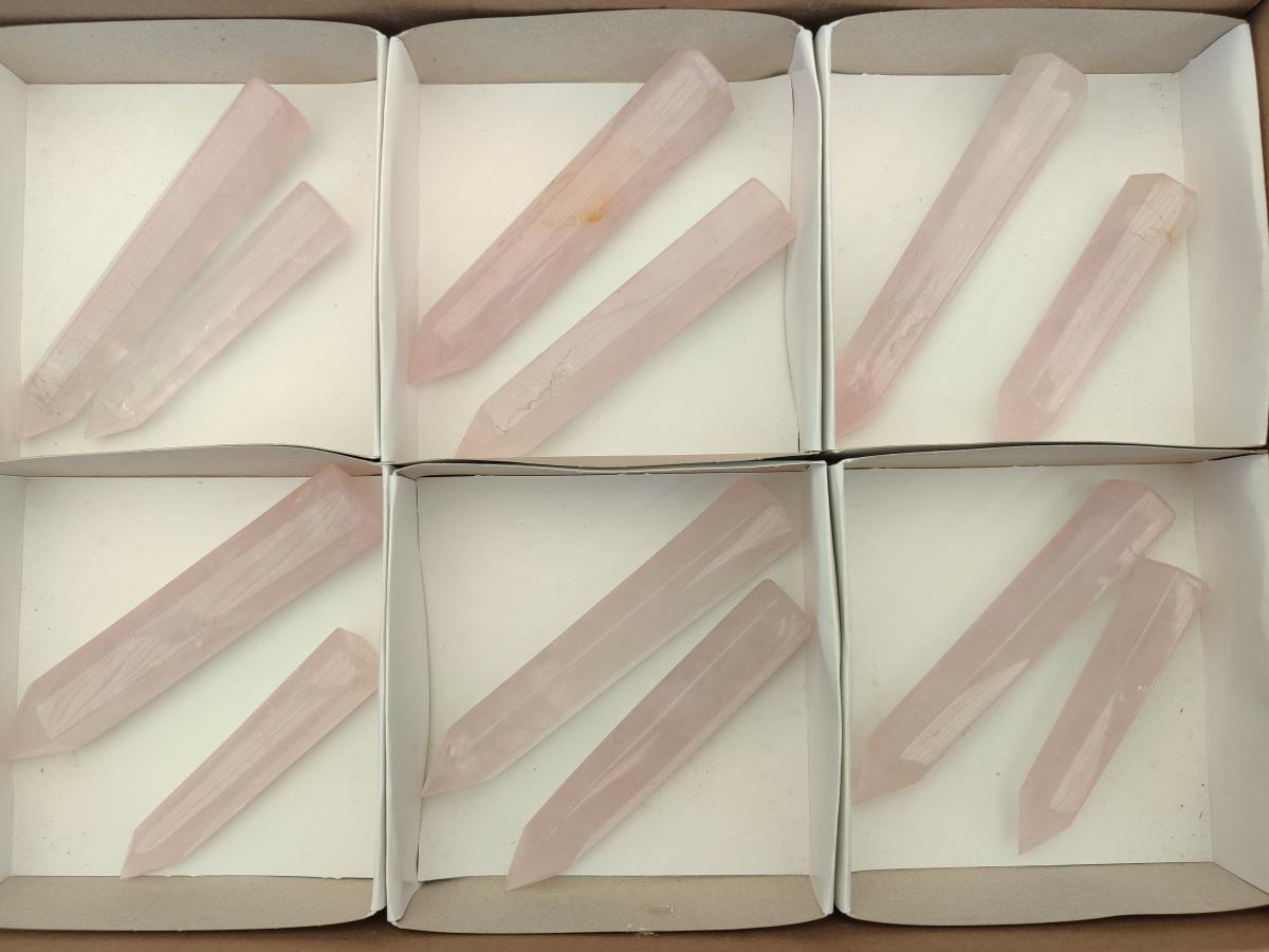 Polished Gemmy Rose Quartz Crystals x 12 From Madagascar