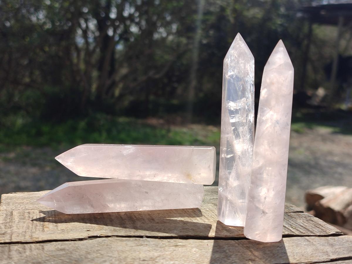 Polished Gemmy Rose Quartz Crystals x 12 From Madagascar