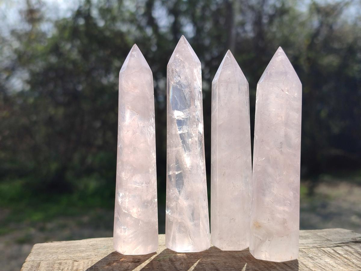 Polished Gemmy Rose Quartz Crystals x 12 From Madagascar