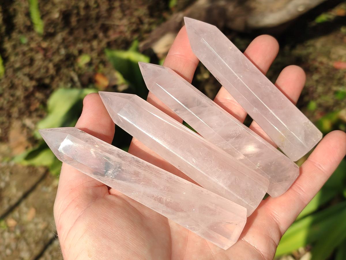 Polished Gemmy Rose Quartz Crystals x 12 From Madagascar