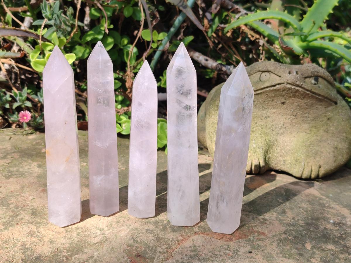 Polished Gemmy Rose Quartz Crystals x 12 From Madagascar