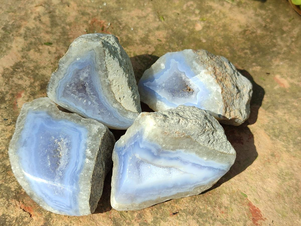 Polished One Side Blue Lace Agate Geodes x 24 From Nsanje, Malawi