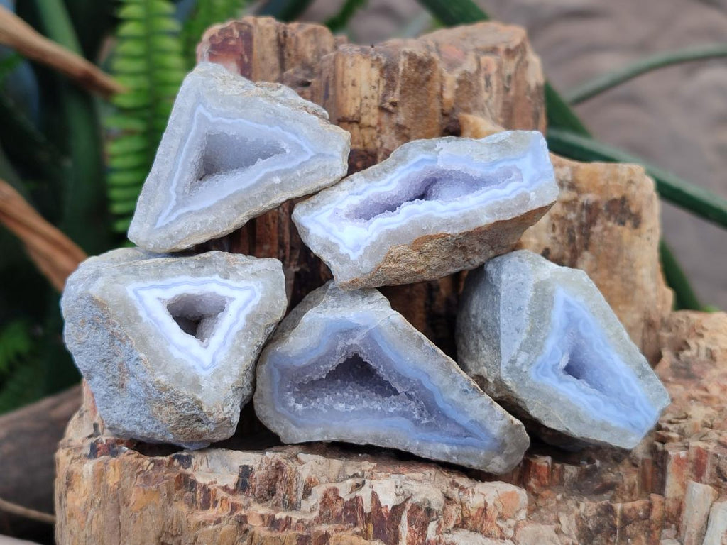 Polished One Side Blue Lace Agate Geodes x 24 From Nsanje, Malawi