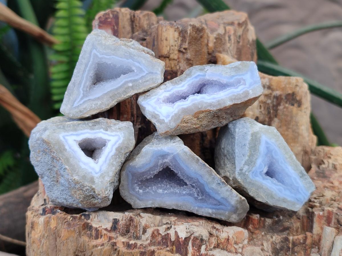 Polished One Side Blue Lace Agate Geodes x 24 From Nsanje, Malawi