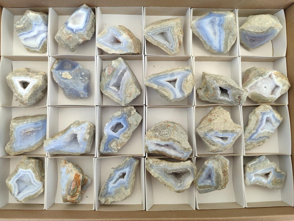 Polished One Side Blue Lace Agate Geodes x 24 From Nsanje, Malawi