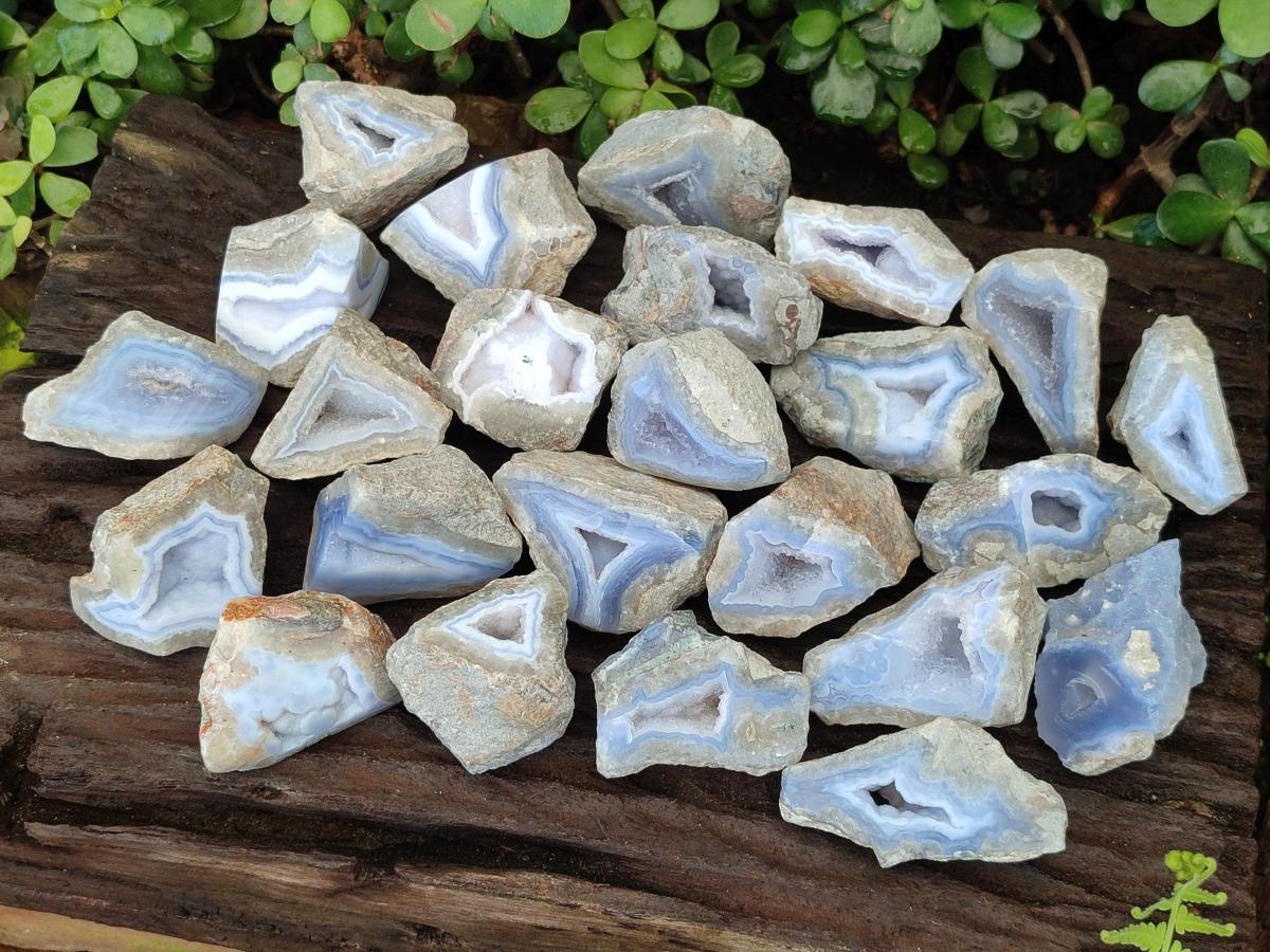 Polished One Side Blue Lace Agate Geodes x 24 From Nsanje, Malawi