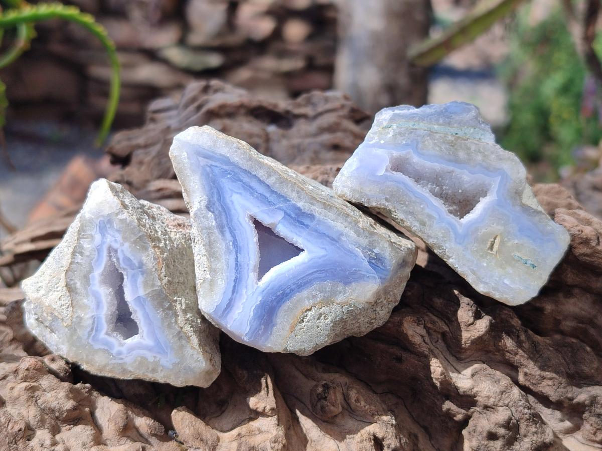 Polished One Side Blue Lace Agate Geodes x 24 From Nsanje, Malawi