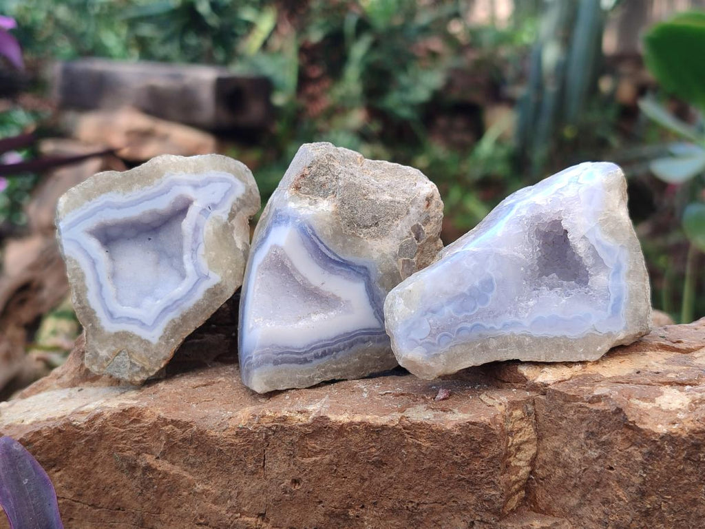 Polished One Side Blue Lace Agate Geodes x 24 From Nsanje, Malawi