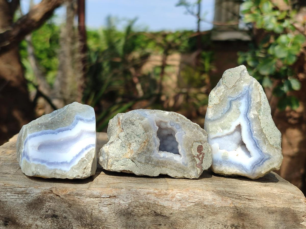 Polished One Side Blue Lace Agate Geodes x 24 From Nsanje, Malawi
