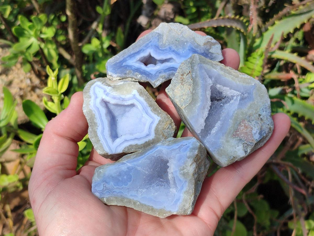 Polished One Side Blue Lace Agate Geodes x 24 From Nsanje, Malawi