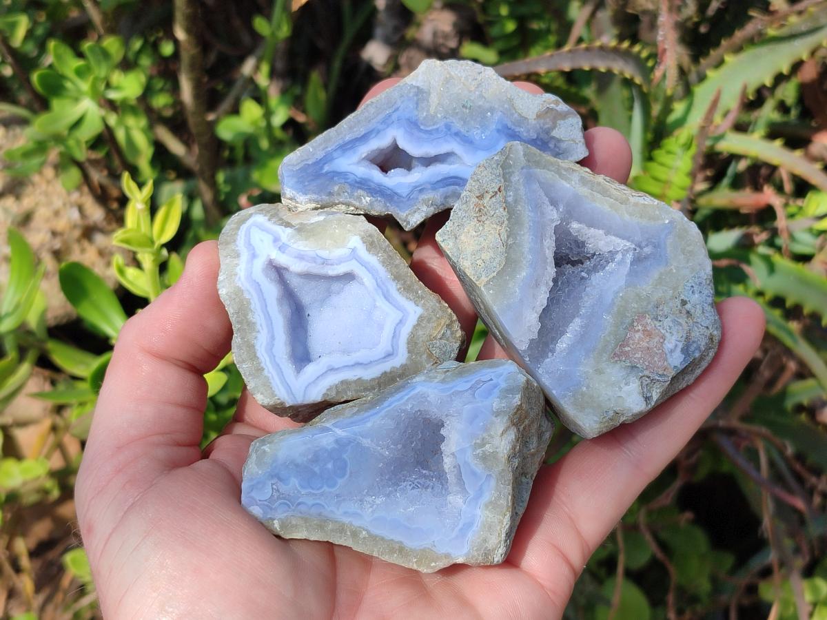 Polished One Side Blue Lace Agate Geodes x 24 From Nsanje, Malawi