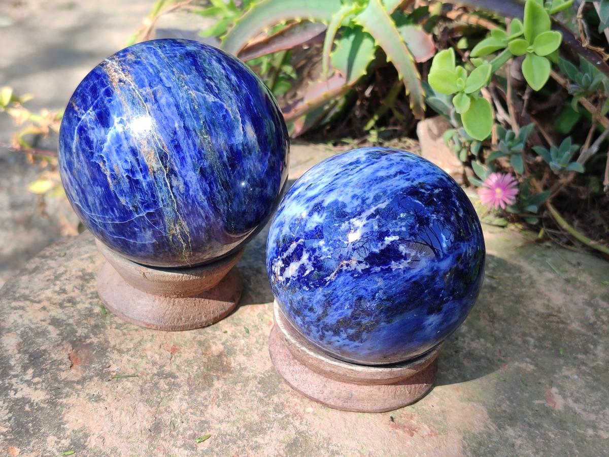 Polished Sodalite Spheres x 2 From Kunene River, Namibia