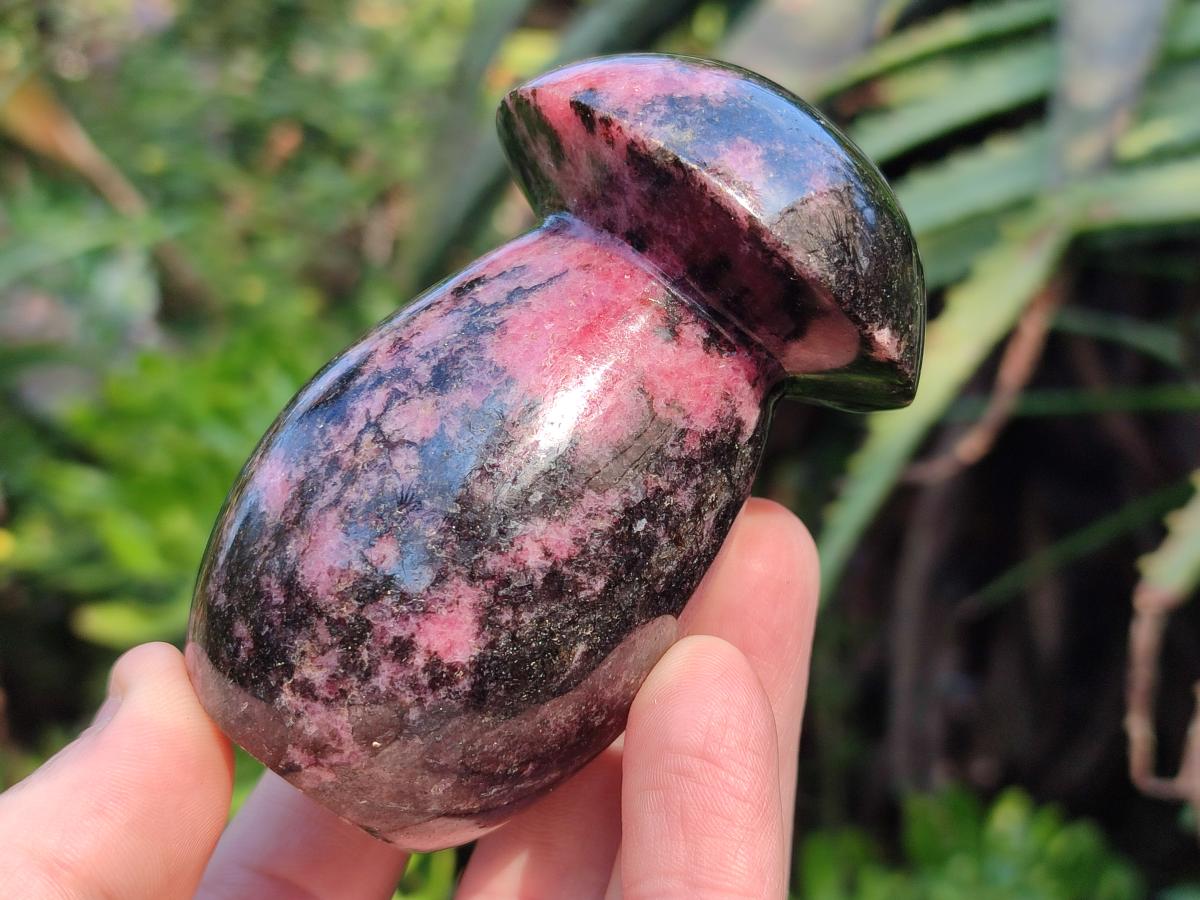 Polished Rhodonite Gemstone Mushrooms x 6 From Ambindavato, Madagascar