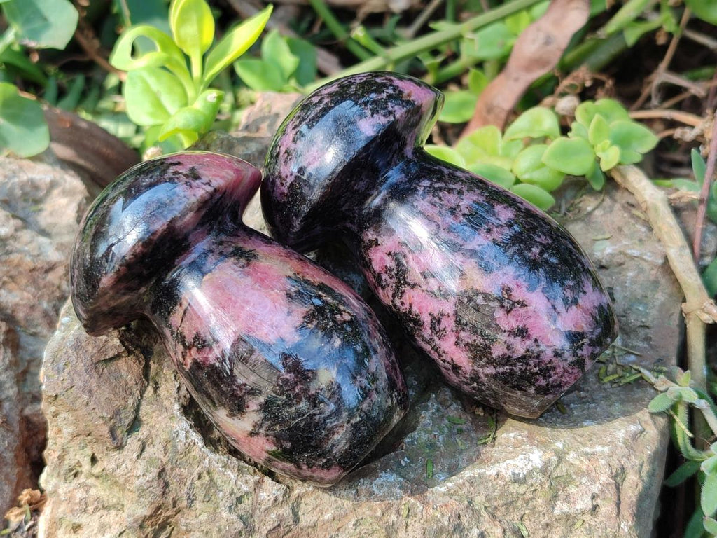 Polished Rhodonite Gemstone Mushrooms x 6 From Ambindavato, Madagascar