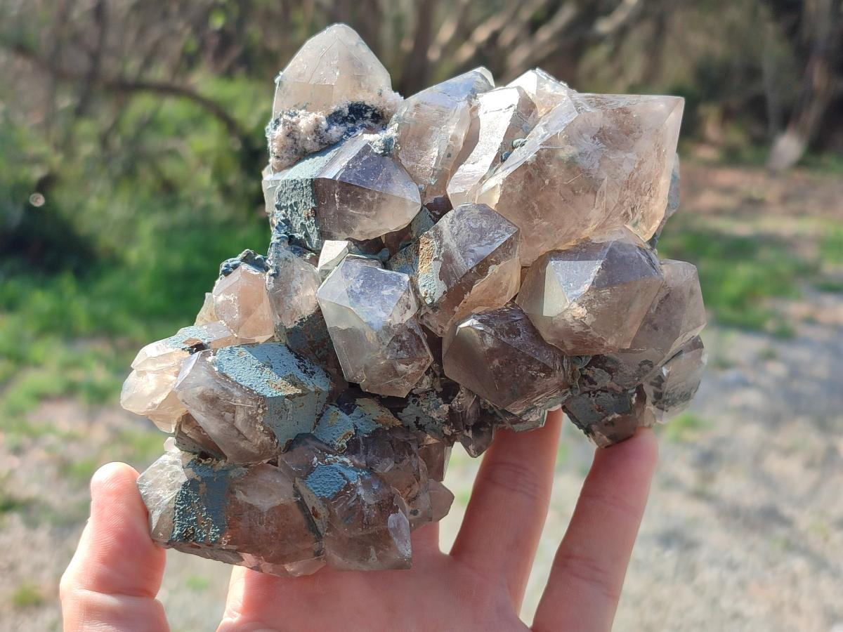 Natural Smokey Quartz Clusters with Foitite x 3 From Erongo, Namibia