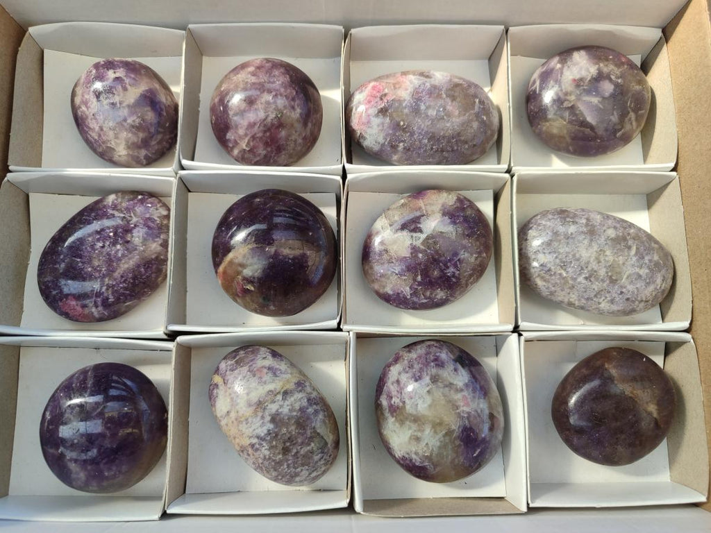 Polished Lepidolite Galets x 12 From Ambatondrazaka, Madagascar