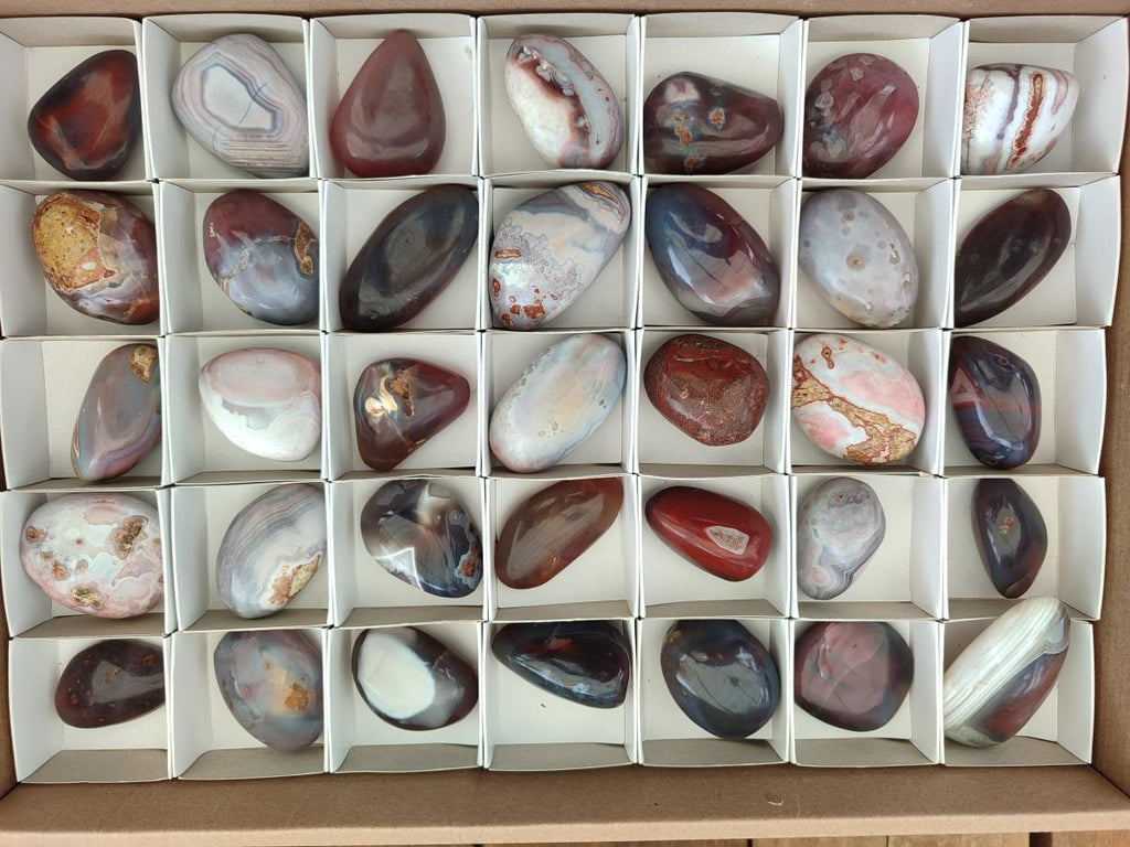 Polished Red Shashe River Agate Galets x 35 From Shashe River, Zimbabwe