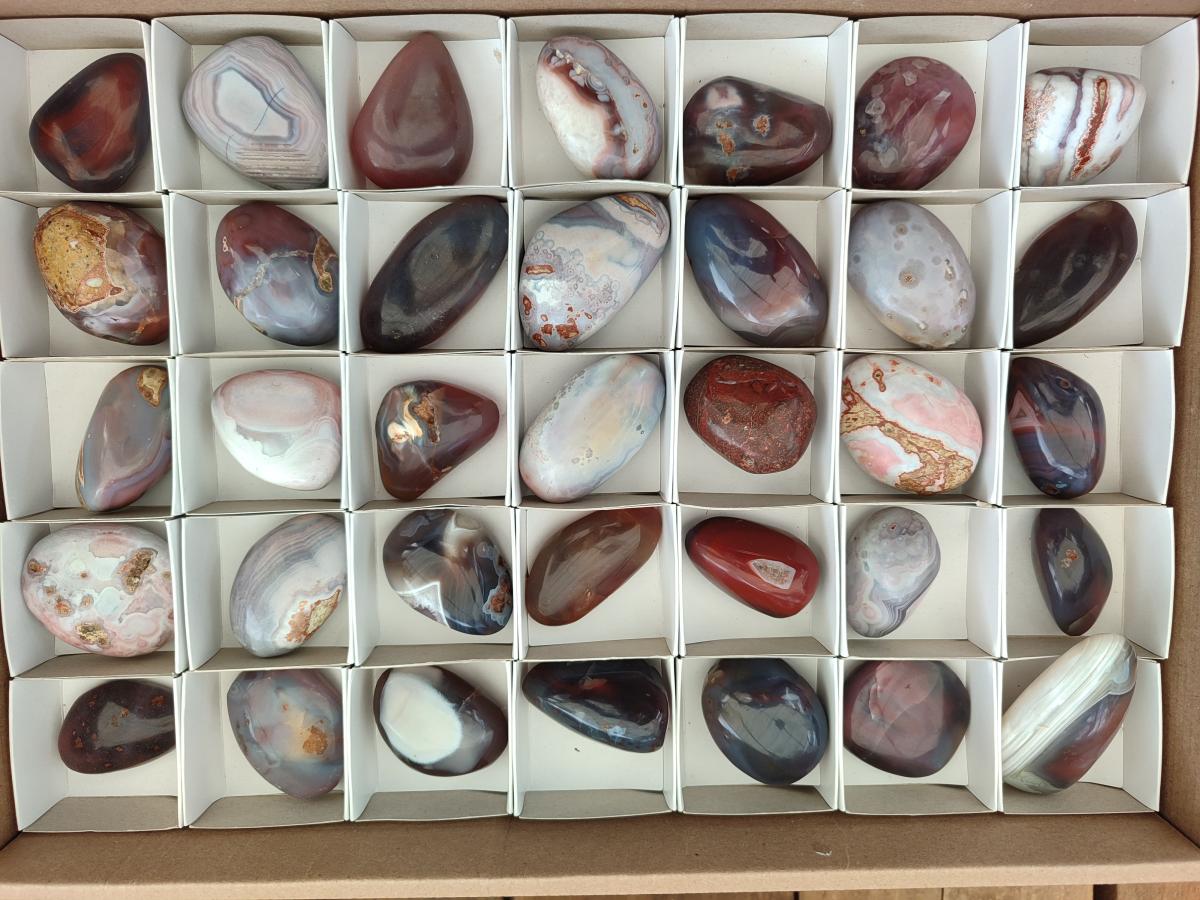 Polished Red Shashe River Agate Galets x 35 From Shashe River, Zimbabwe