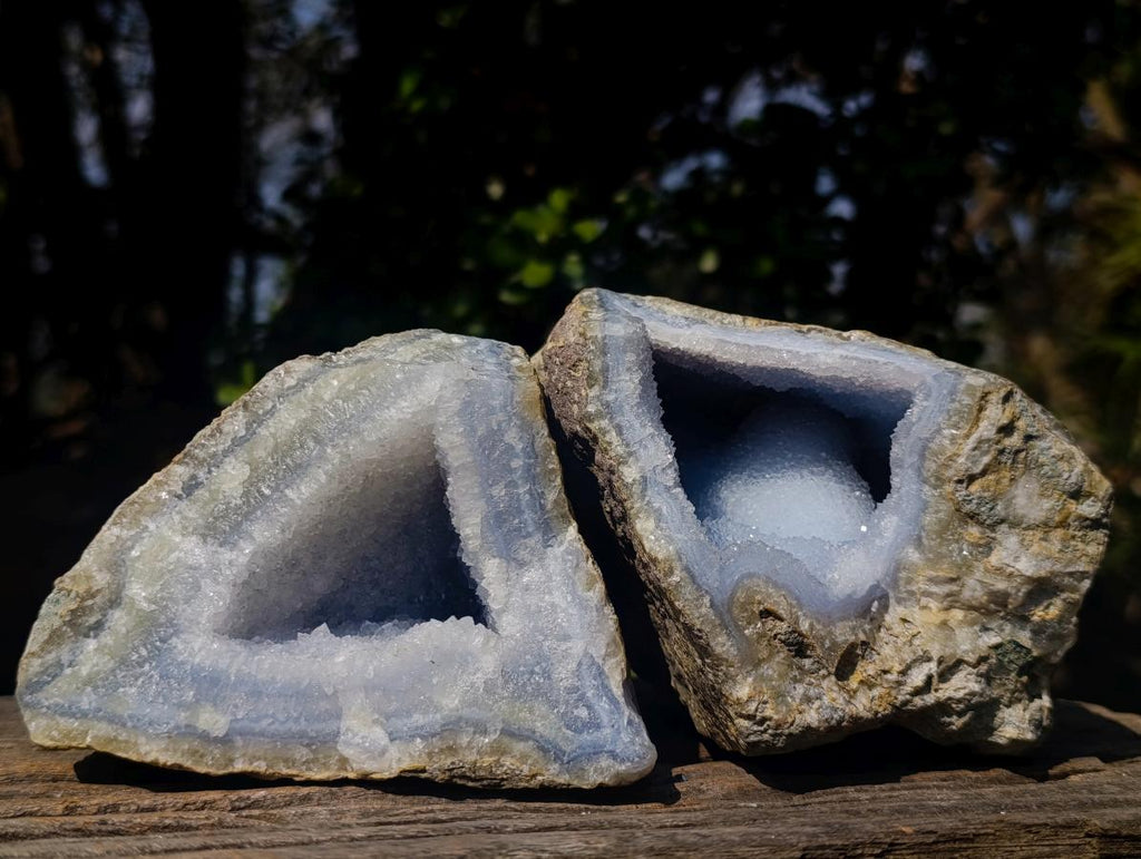 Natural Blue Lace Agate Geode Specimens x 2 From Nsanje, Malawi