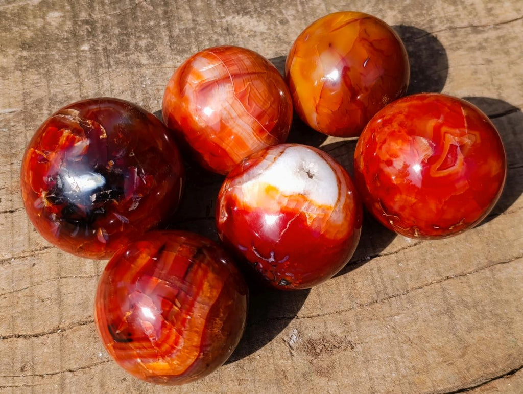 Polished Carnelian Agate Gemstone Spheres x 6 From Madagascar