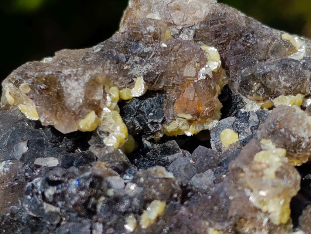 Natural Smokey and Purple Fluorite Specimens with Yellow Muscovite Mica x 15 From Erongo, Namibia