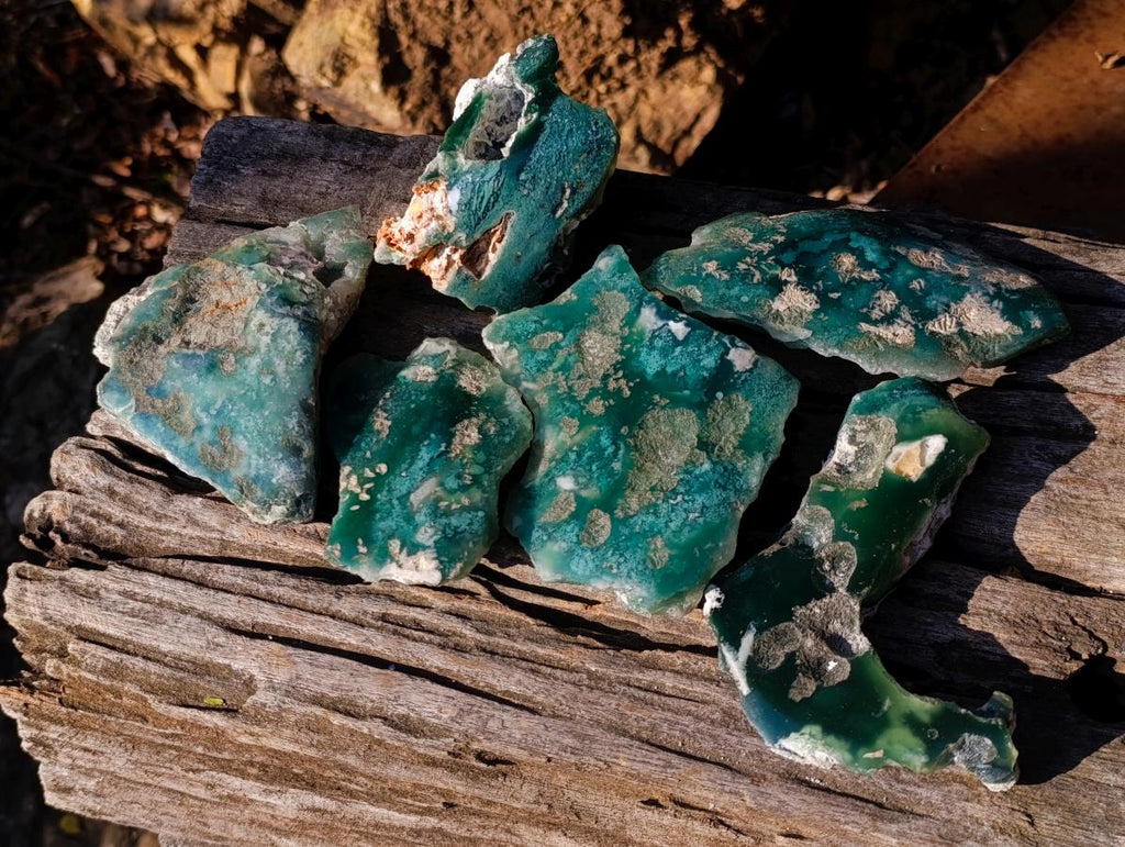 Polished One Side Mtorolite Chrysoprase Slices x 6 From Mutorashanga, Zimbabwe