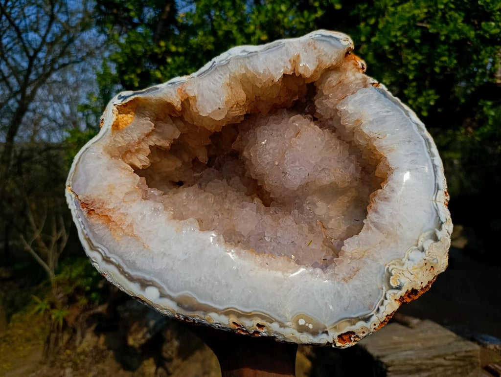 Polished and Natural XL Banded Agate with Crystalline Geode x 1 From Maintirano, Madagascar